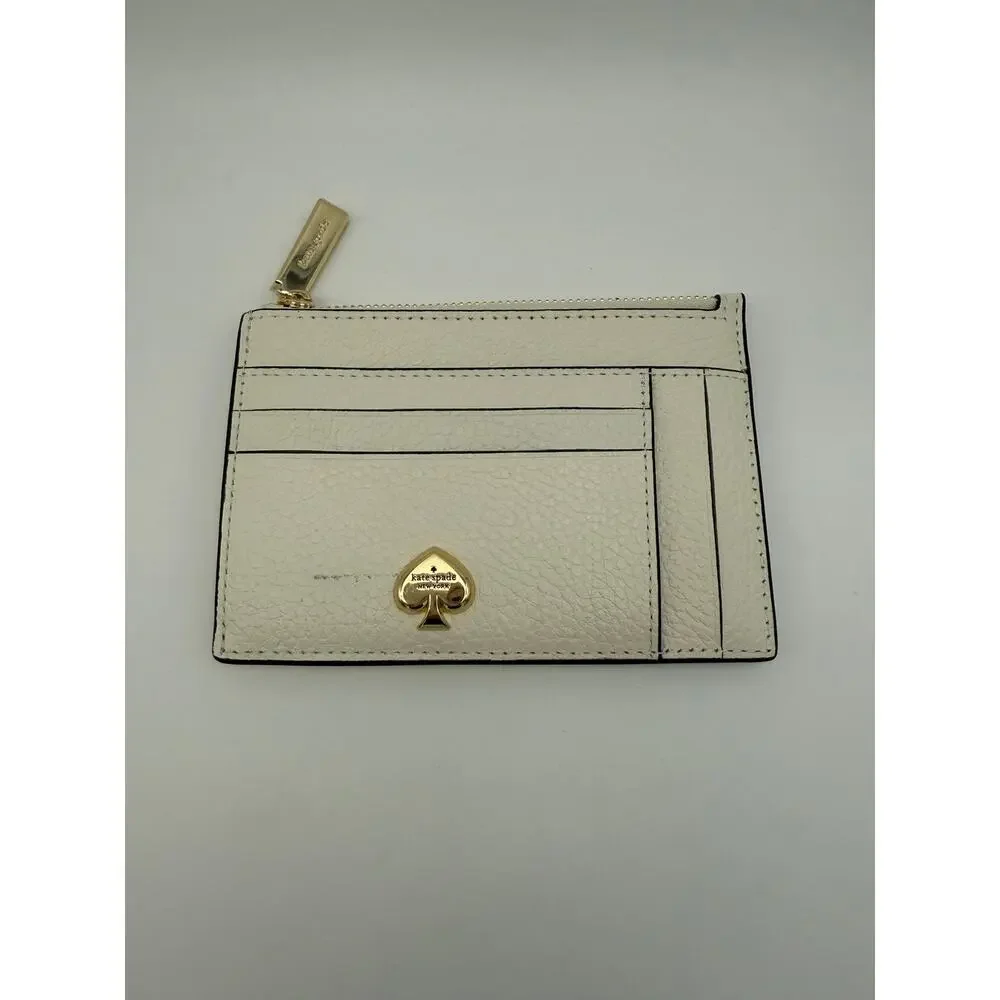 NWT Kate Spade Kayla Meringue‎ Ivory Pebbled Leather Slim Card Holder Wallet